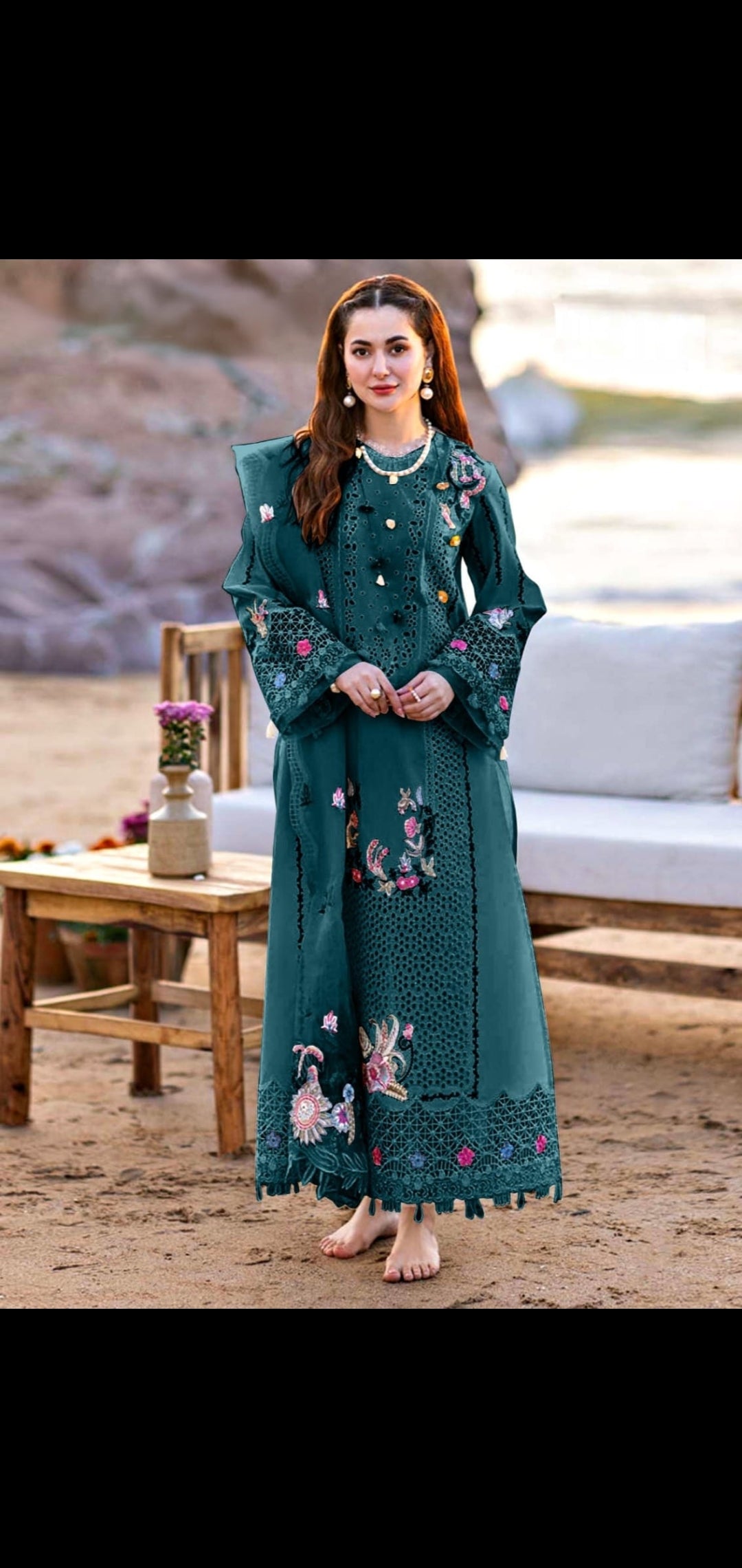 FIDDANI Premium Lawn Cotton Chikan Kari Suit – Organza Dupatta | Unstitched