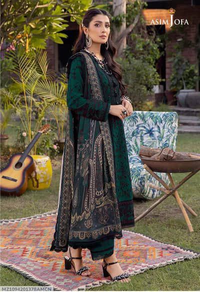 Asim Jofa Premium Lawn 3PC Suit – Heavy Embroidered Front with Digital Voil Dupatta | Unstitched 2026