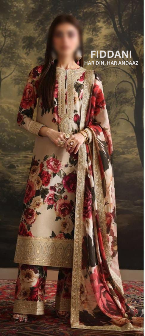 MOHAGNI Premium Lawn 3PC Suit – Chiffon Dupatta | Embroidered Unstitched 2026