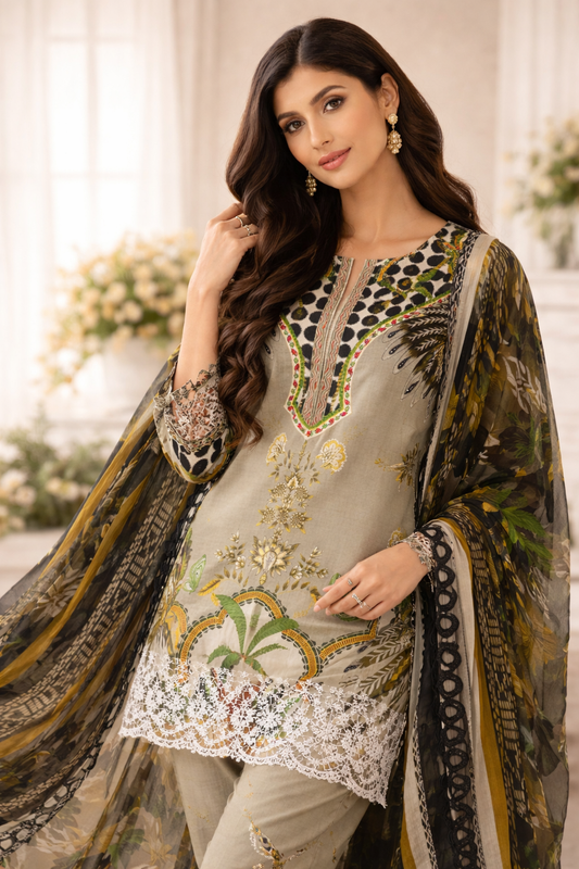 Fiddani Embroidered Lawn Unstitched 3PC Suit – Premium Collection