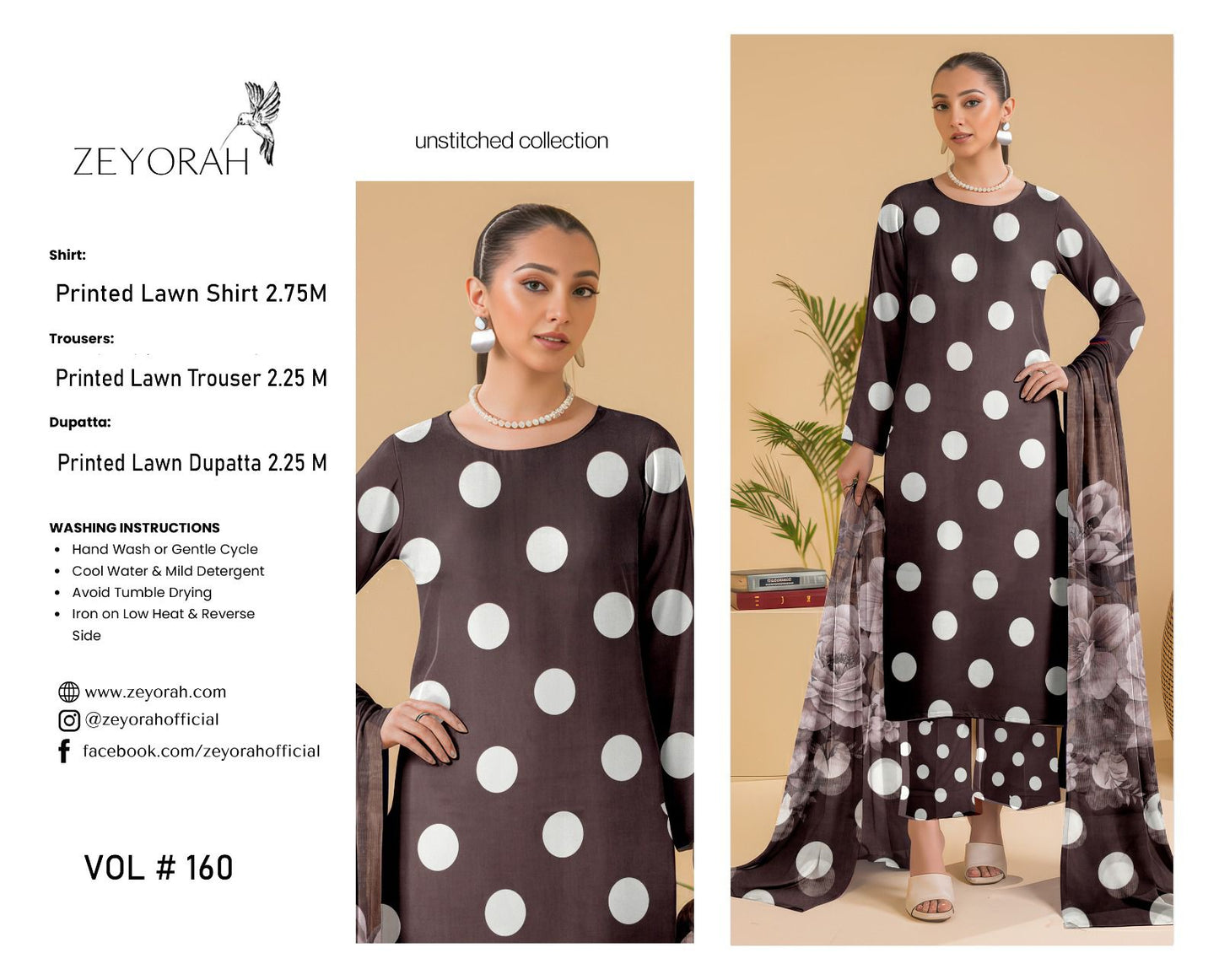 ZEYORAH by Shanaya Polka Dots 3 Piece Lawn Suit – Airjet Premium Quality