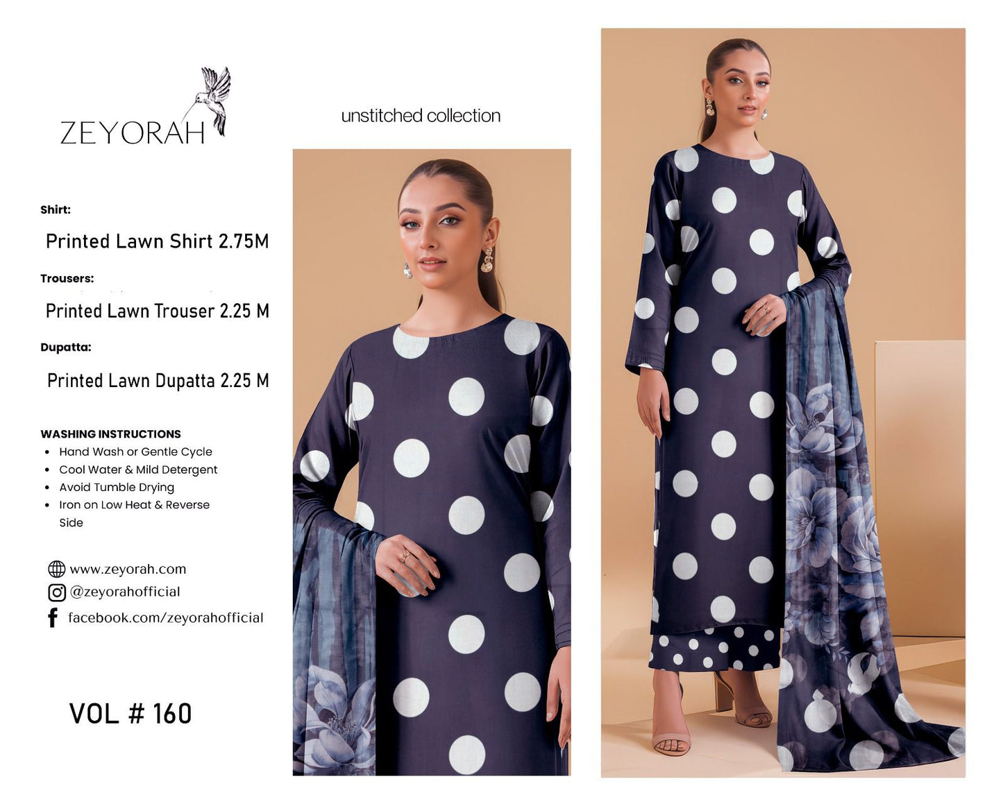 ZEYORAH by Shanaya Polka Dots 3 Piece Lawn Suit – Airjet Premium Quality