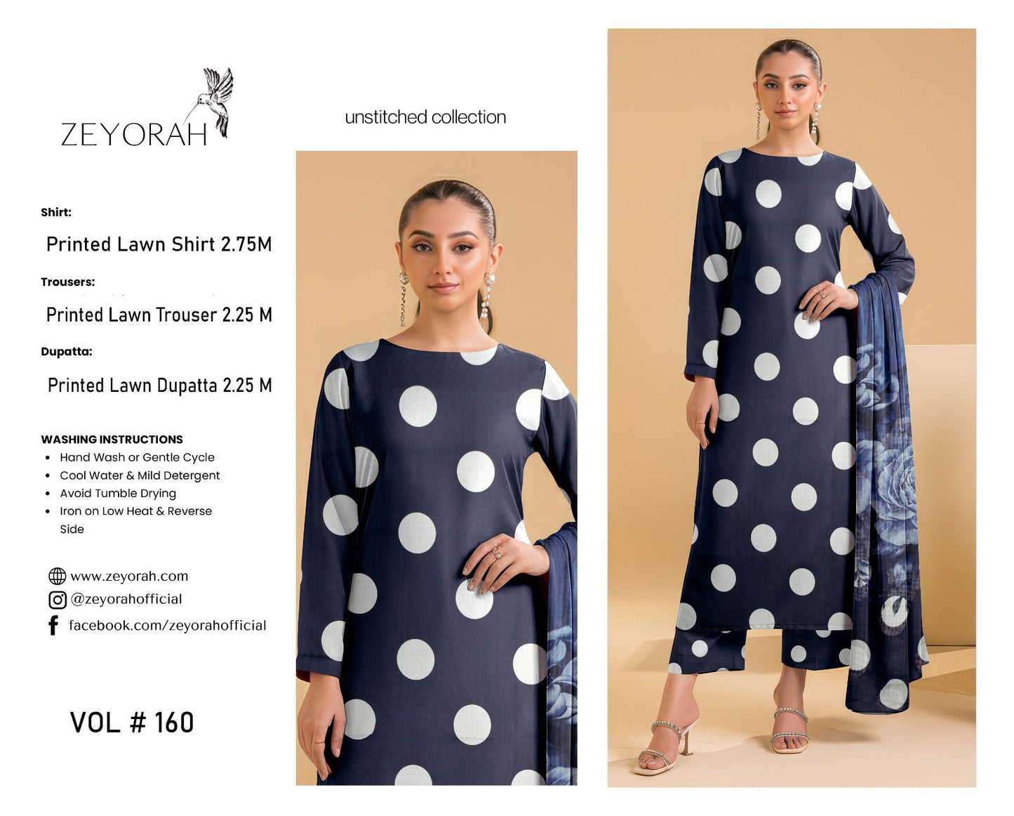 ZEYORAH by Shanaya Polka Dots 3 Piece Lawn Suit – Airjet Premium Quality