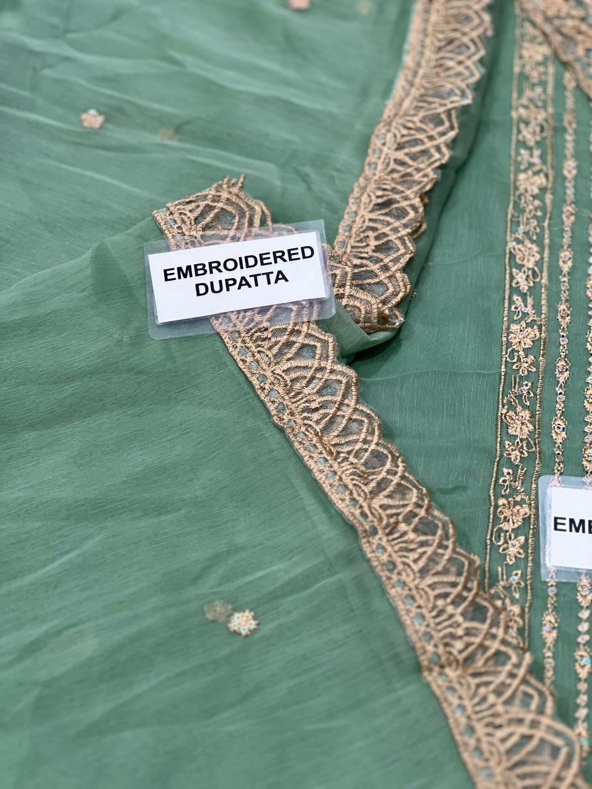 Unstitched Replica Chiffon Suit with Malai Trouser – Premium Collection