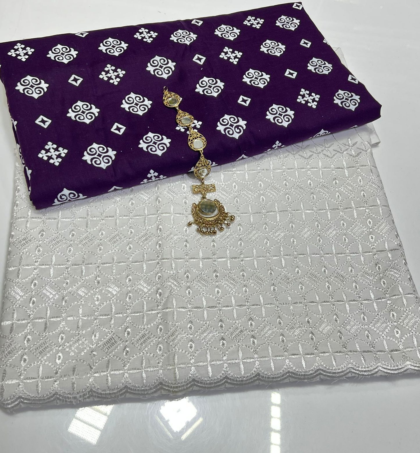 New Arrival –Unstitched  Pure Lawn Cotton 2 Piece Suit with Bana Doria Printed Shirt & Chicken Embroidered Trouser