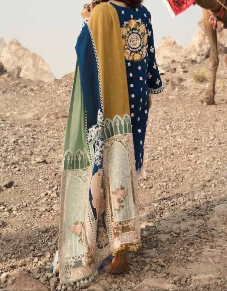 Fancy Collection – Unstitched Heavy Embroidered Cotton 3 Piece Suit with Pure Silk Digital Dupatta