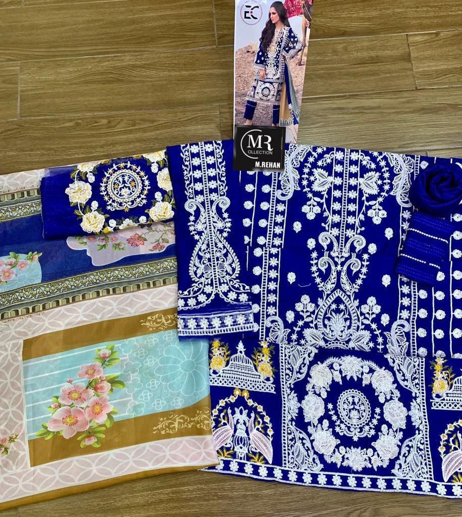 Fancy Collection – Unstitched Heavy Embroidered Cotton 3 Piece Suit with Pure Silk Digital Dupatta