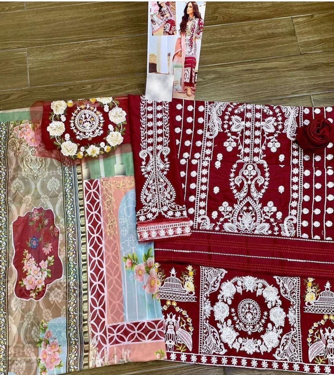 Fancy Collection – Unstitched Heavy Embroidered Cotton 3 Piece Suit with Pure Silk Digital Dupatta