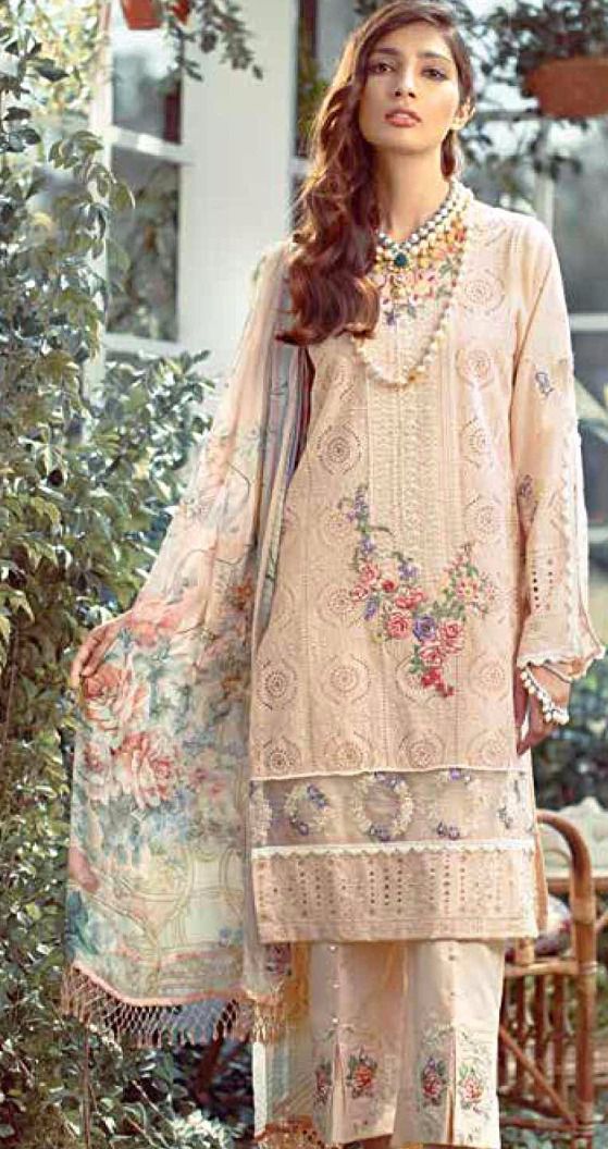 Elaf Luxury Lawn Collection – Unstitched Fully Embroidered Schiffli 3 Piece Suit with Pure Silk Dupatta