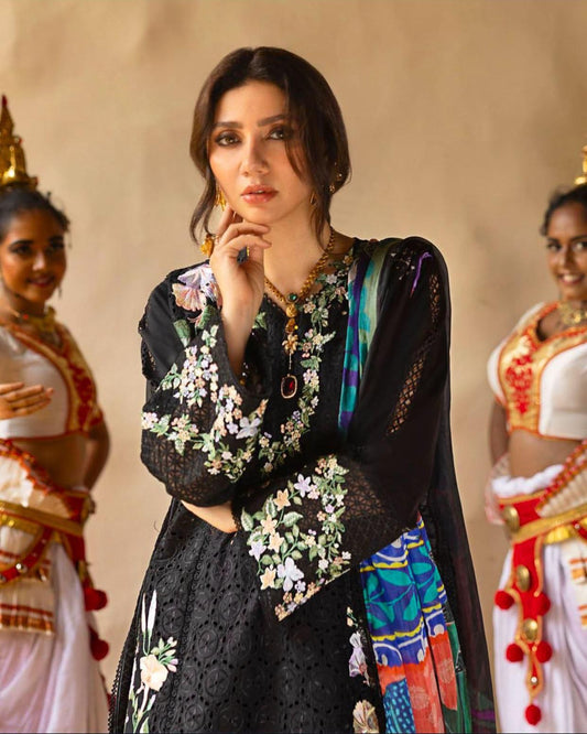 Mushq Lawn Collection – Unstitched 3 Piece Heavy Embroidered Suit with Pure Silk Digital Dupatta