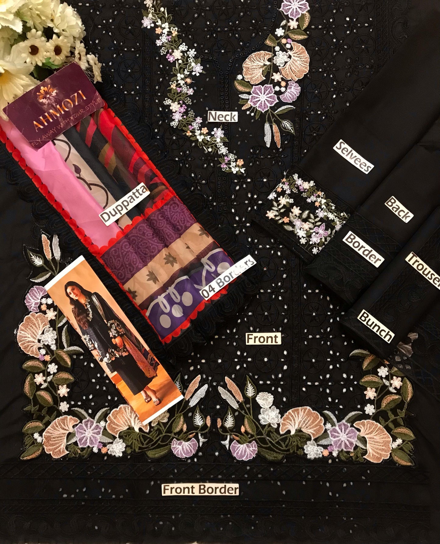Mushq Lawn Collection – Unstitched 3 Piece Heavy Embroidered Suit with Pure Silk Digital Dupatta