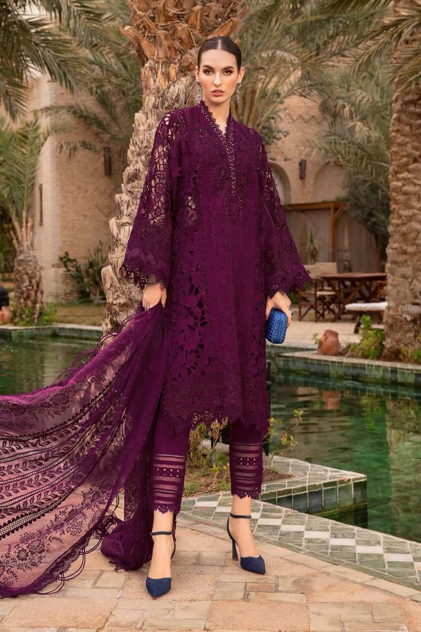 Maria B Latest Collection – Premium 3 Piece Embroidered Suit with Organza Dupatta & 3D Work