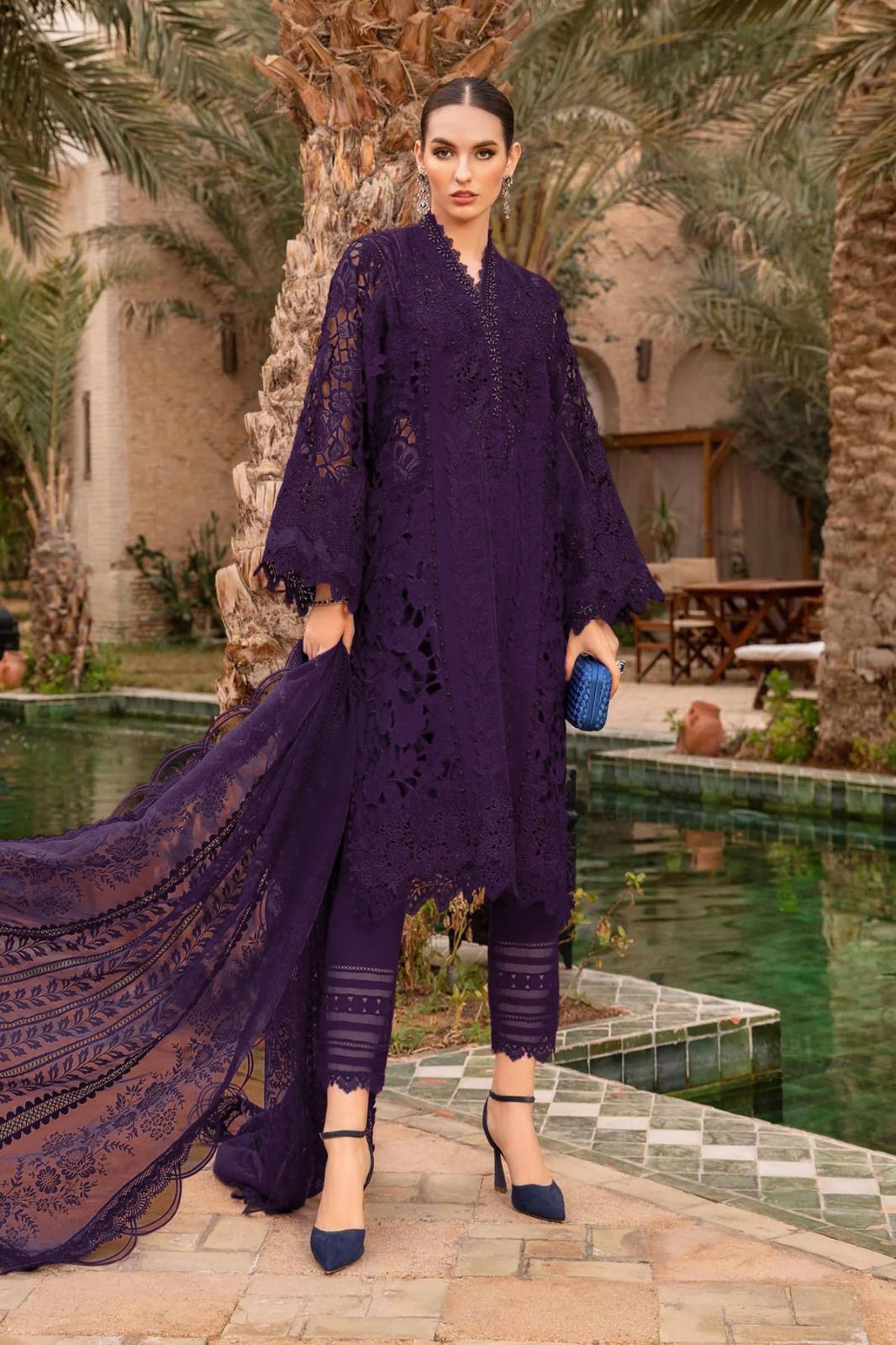 Maria B Latest Collection – Premium 3 Piece Embroidered Suit with Organza Dupatta & 3D Work