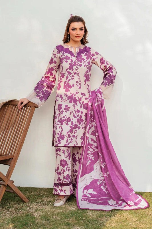 Luxury 3 Piece Lawn Unstitched Collection – Digital Printed Shirt with Chiffon Dupatta