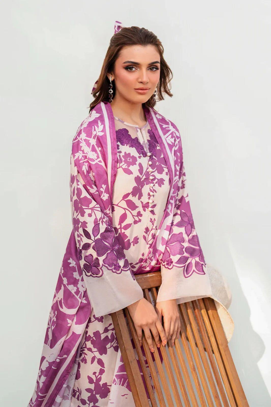 Luxury 3 Piece Lawn Unstitched Collection – Digital Printed Shirt with Chiffon Dupatta