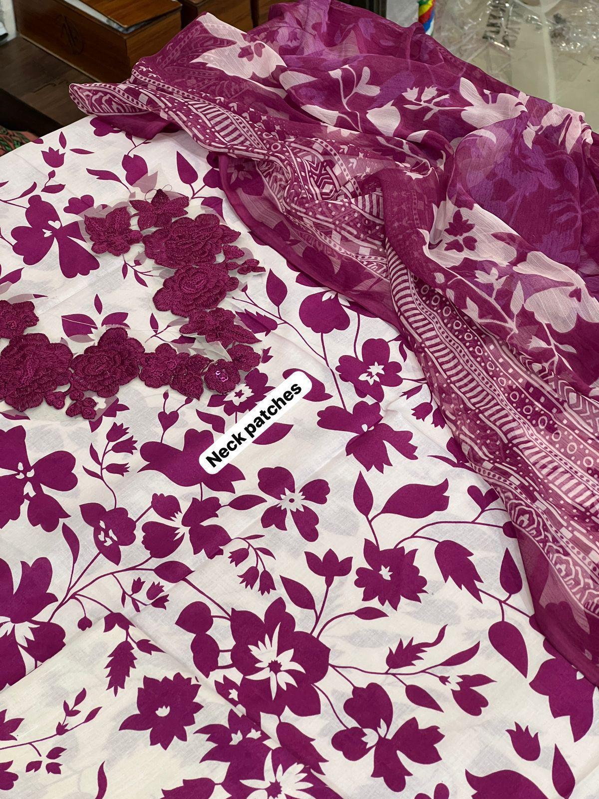 Luxury 3 Piece Lawn Unstitched Collection – Digital Printed Shirt with Chiffon Dupatta