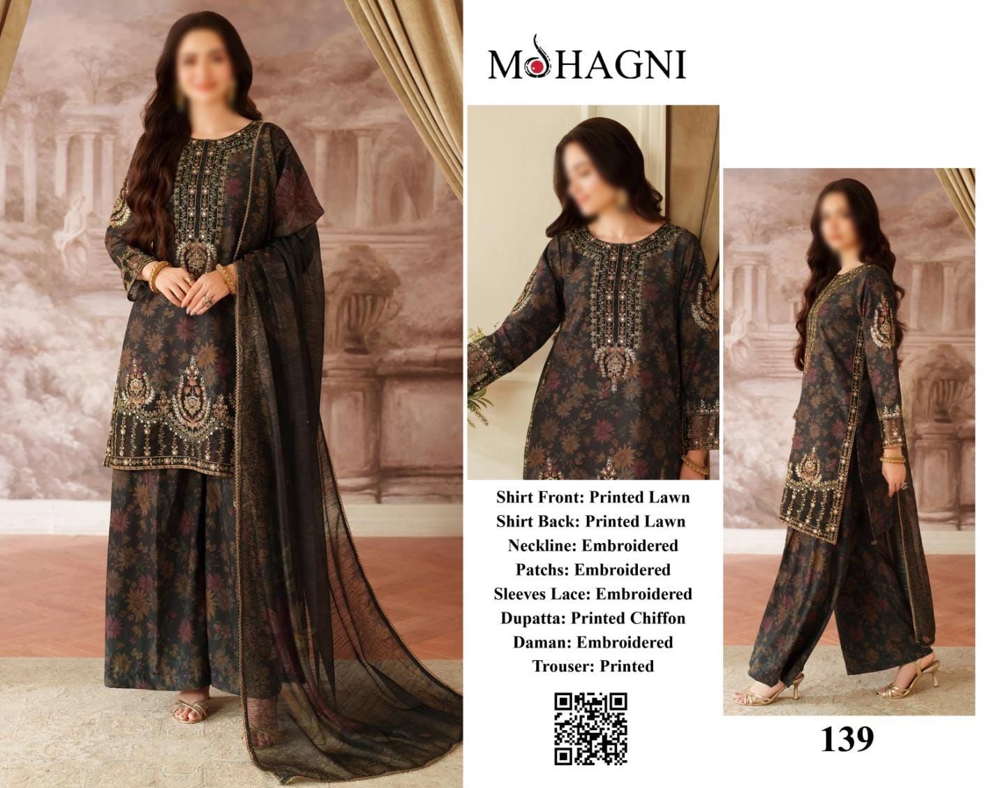 Unstitched Lawn Suit with Chiffon Dupatta – Premium Replica Collection