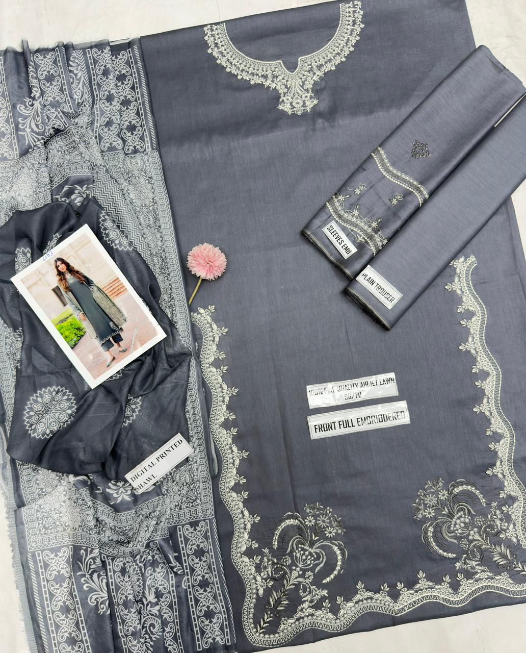 IZEL Premium Unstitched Lawn Suit – Heavy Embroidered Shirt with Digital Print Voil Dobby Dupatta (3 Piece)