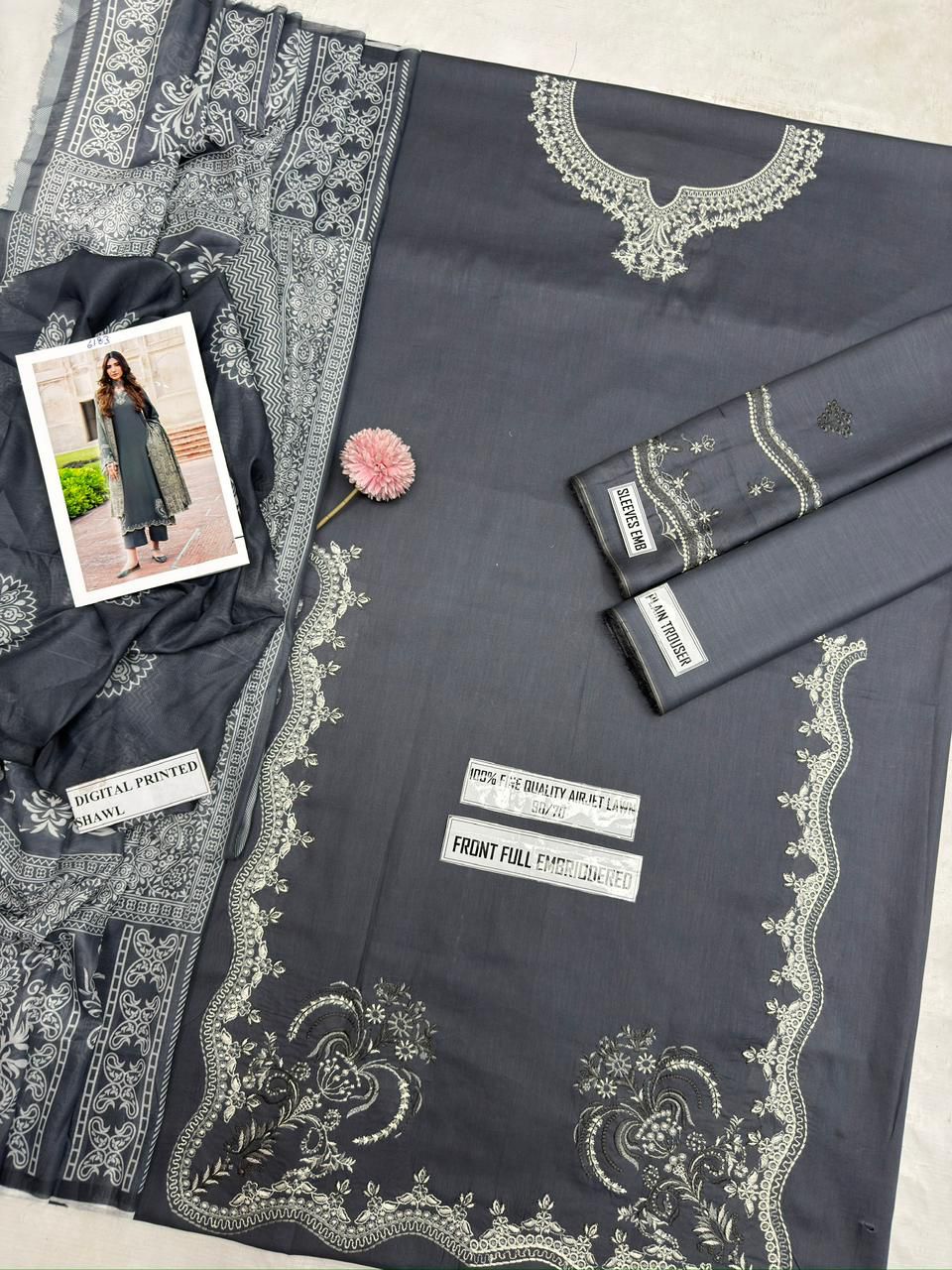 IZEL Premium Unstitched Lawn Suit – Heavy Embroidered Shirt with Digital Print Voil Dobby Dupatta (3 Piece)