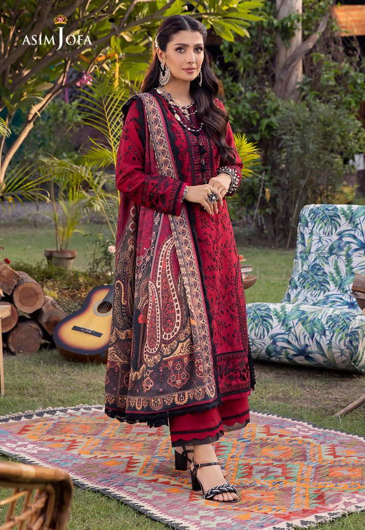 Asim Jofa Premium Lawn 3PC Suit – Heavy Embroidered Front with Digital Voil Dupatta | Unstitched 2026