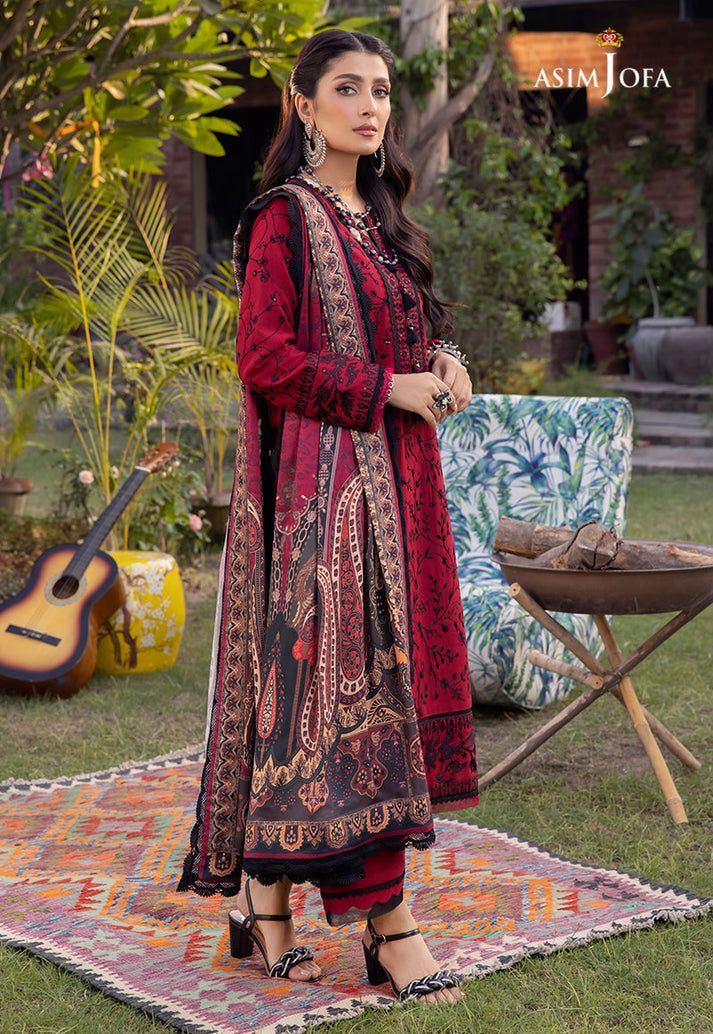 Asim Jofa Premium Lawn 3PC Suit – Heavy Embroidered Front with Digital Voil Dupatta | Unstitched 2026