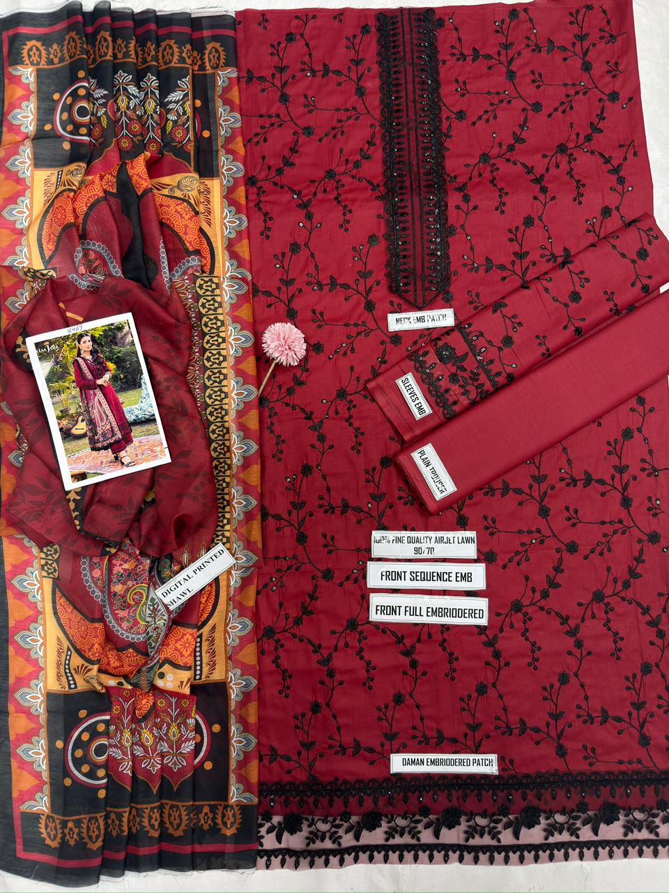 Asim Jofa Premium Lawn 3PC Suit – Heavy Embroidered Front with Digital Voil Dupatta | Unstitched 2026