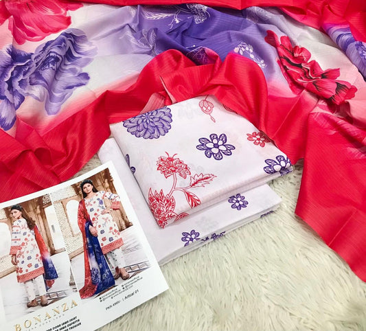 Bonanza Bana Dora Printed Lawn 3PC Suit – Digital Shirt, Doria Trouser & Dupatta | 2026 Collection