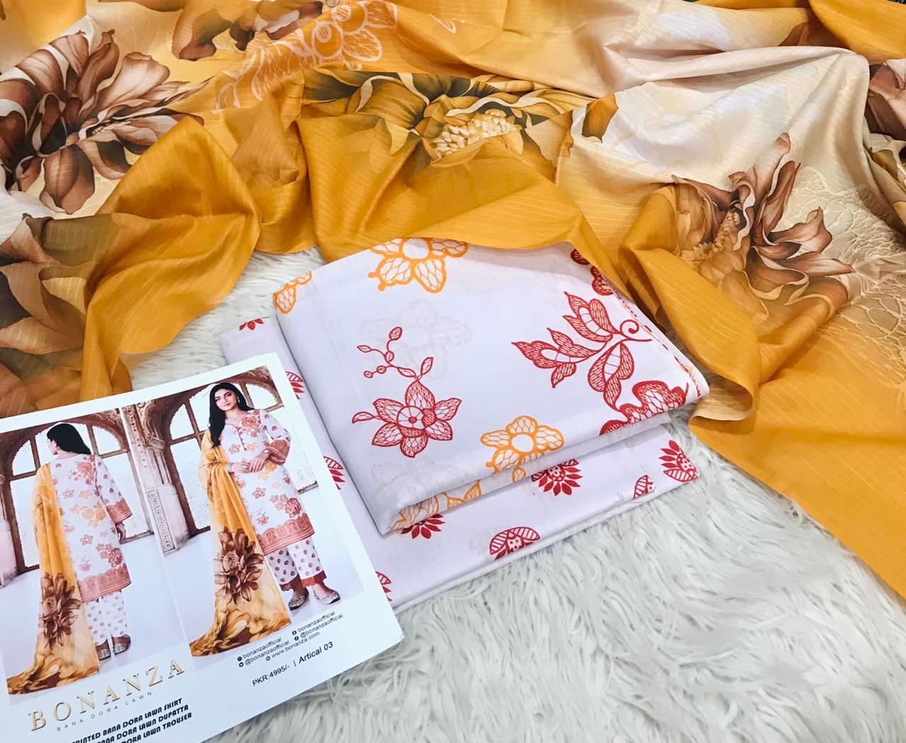 Bonanza Bana Dora Printed Lawn 3PC Suit – Digital Shirt, Doria Trouser & Dupatta | 2026 Collection