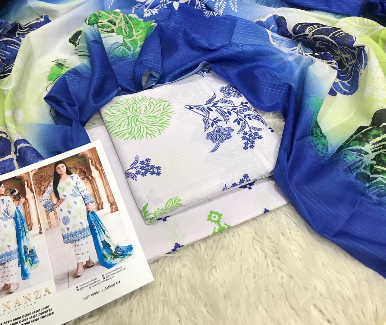 Bonanza Bana Dora Printed Lawn 3PC Suit – Digital Shirt, Doria Trouser & Dupatta | 2026 Collection