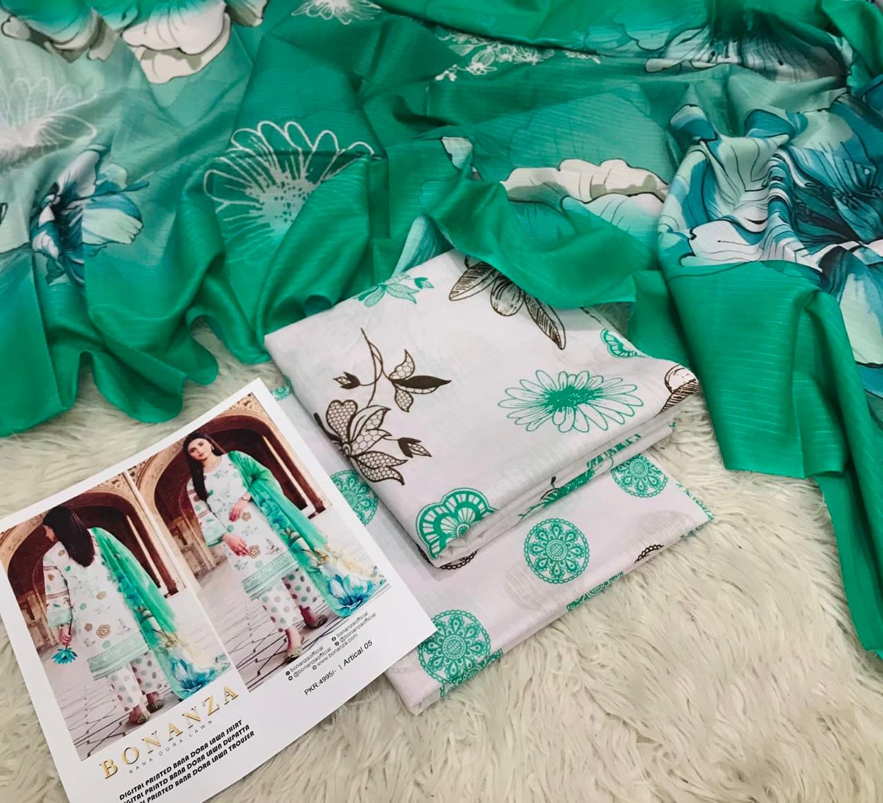 Bonanza Bana Dora Printed Lawn 3PC Suit – Digital Shirt, Doria Trouser & Dupatta | 2026 Collection