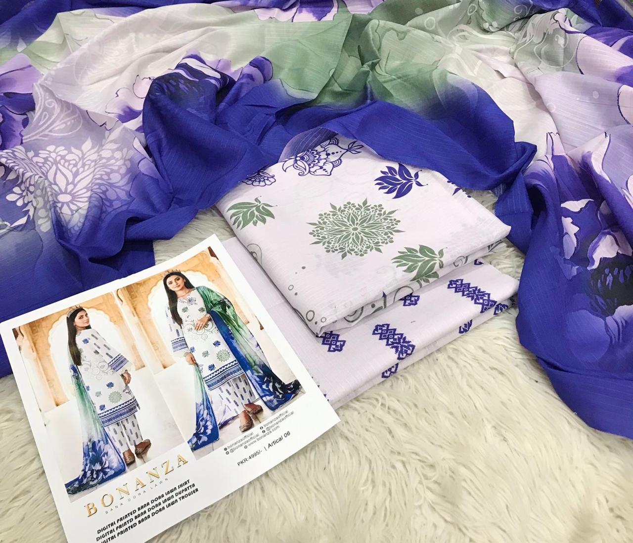 Bonanza Bana Dora Printed Lawn 3PC Suit – Digital Shirt, Doria Trouser & Dupatta | 2026 Collection