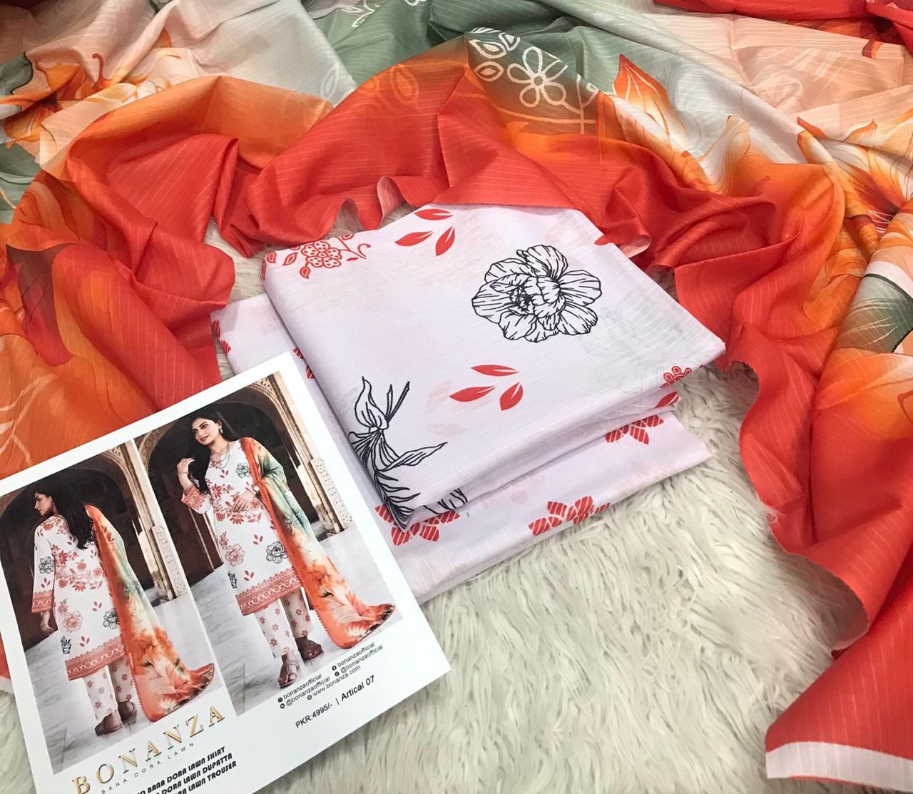 Bonanza Bana Dora Printed Lawn 3PC Suit – Digital Shirt, Doria Trouser & Dupatta | 2026 Collection